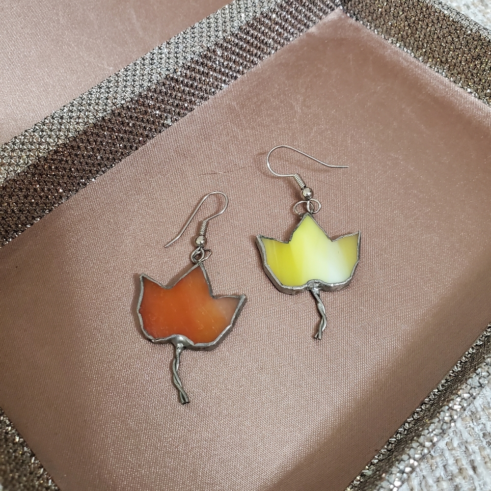 Artisan Stained Glass Leaf Earrings
